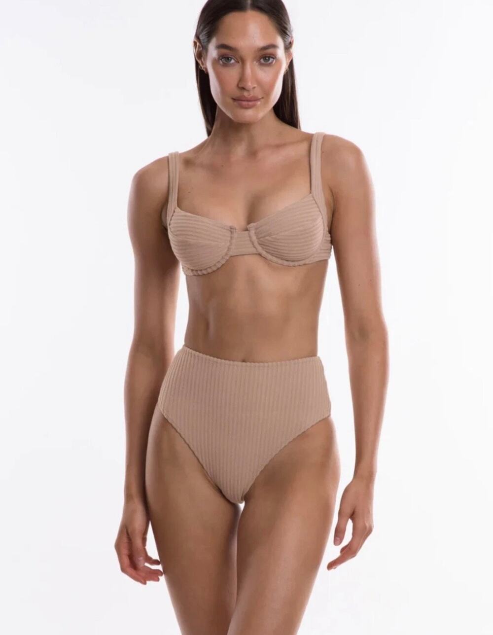 TJ Swim Ribbed Blair 2-Piece Bikini Bather Summer Beach in Light Brown/Tan